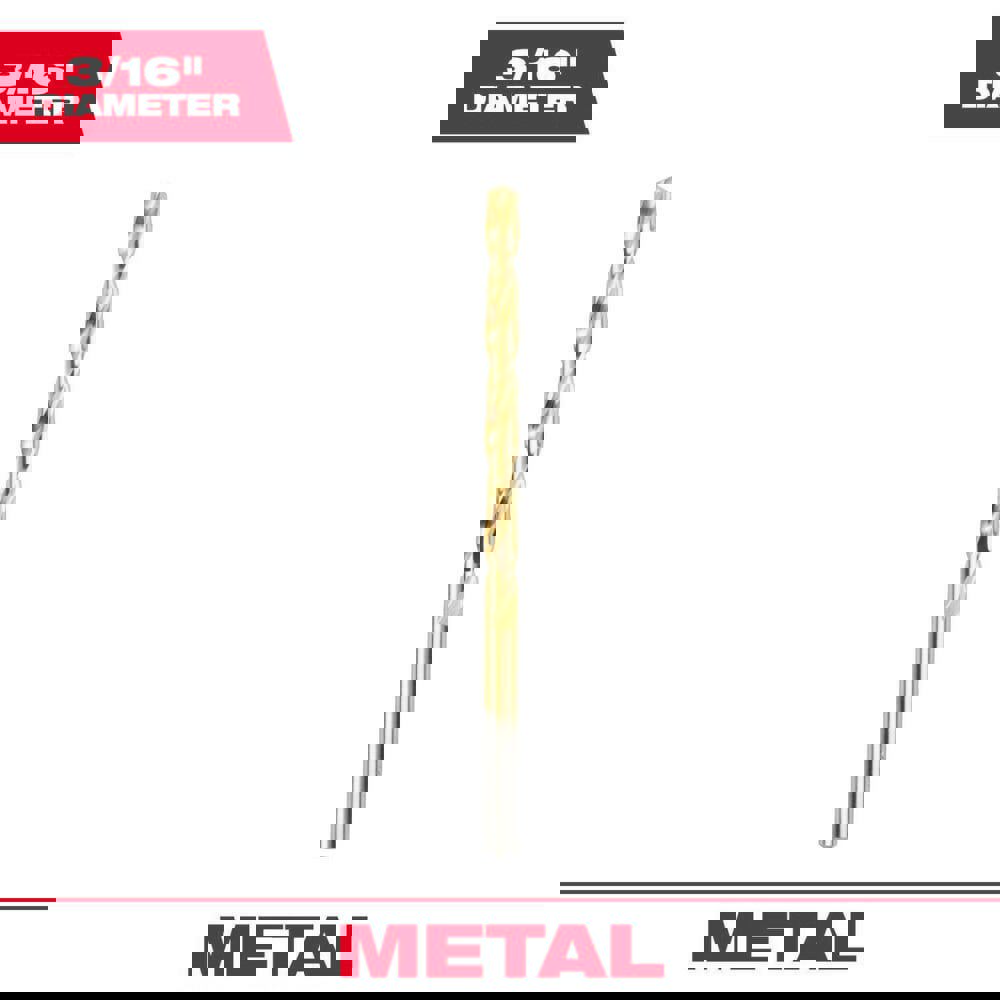 Jobber Length Drill Bits; Drill Bit Size (Inch): 3/16 ; Drill Bit Material: High Speed Steel ; Drill Point Angle (Degrees): 135 ; Coating/Finish: Titanium Nitride ; Flute Type: Parabolic ; Cutting Direction: Right Hand